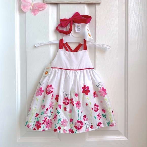 NWT- Gymboree Baby Girl Skirt Overall, Diaper Cover and Bow Headband- 3-6months - Picture 1 of 5